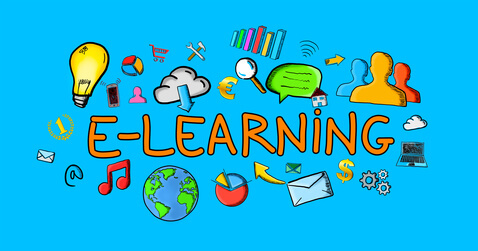 Hand-drawn e-learning illustration Hand-drawn e-learning illustration on blue background