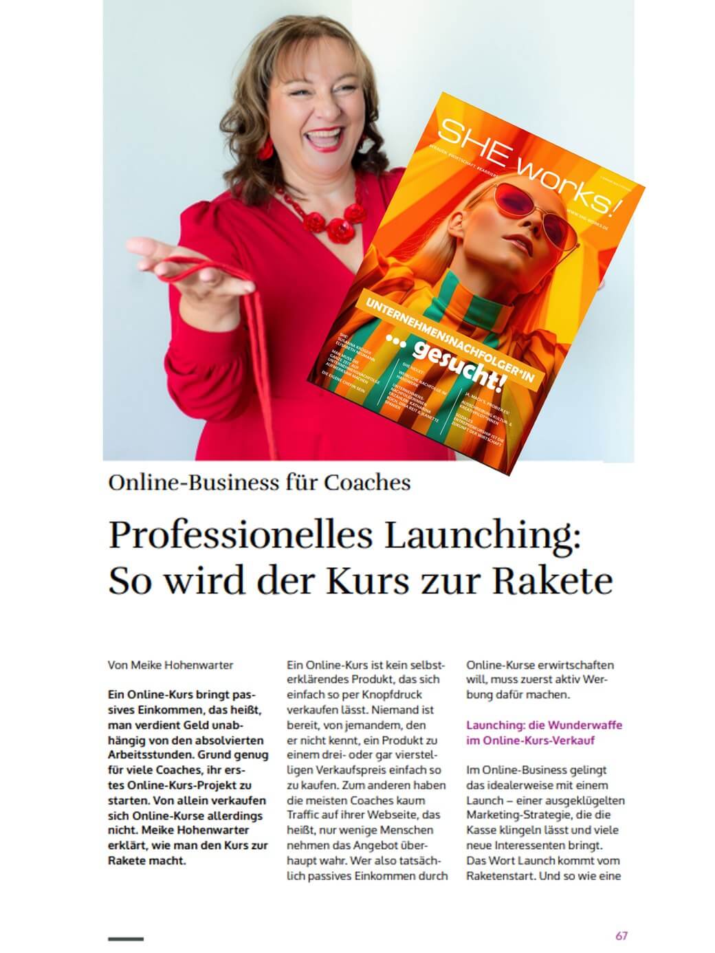 Fachartikel von Meike Hohenwarter in SHE works!: Professionelles Launching