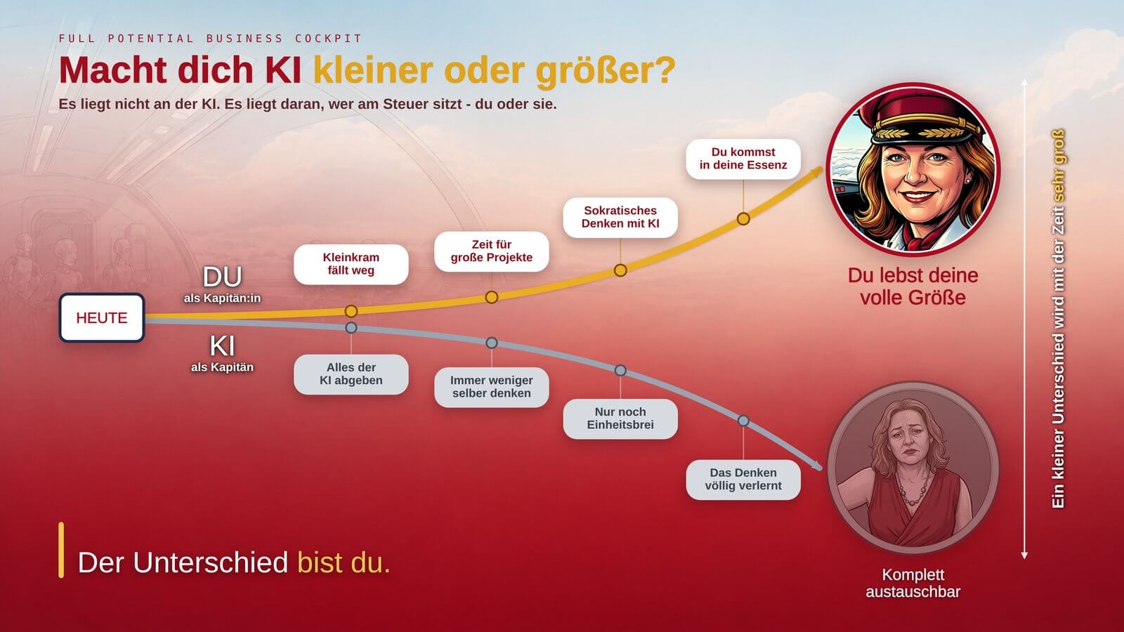 Zwei Wege mit KI: Wer die KI denken lässt, wird kleiner. Wer sie arbeiten lässt, wird größer.