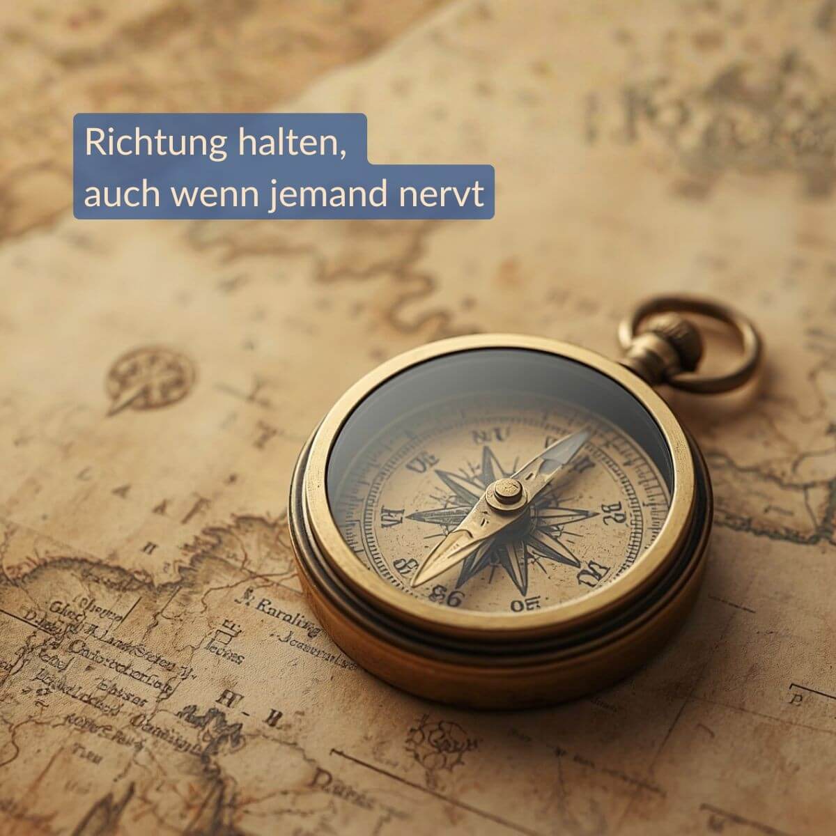 Kompass auf einer alten Landkarte, das Motiv von Regula Gesemanns Selbsttest „Richtung halten, auch wenn jemand nervt“