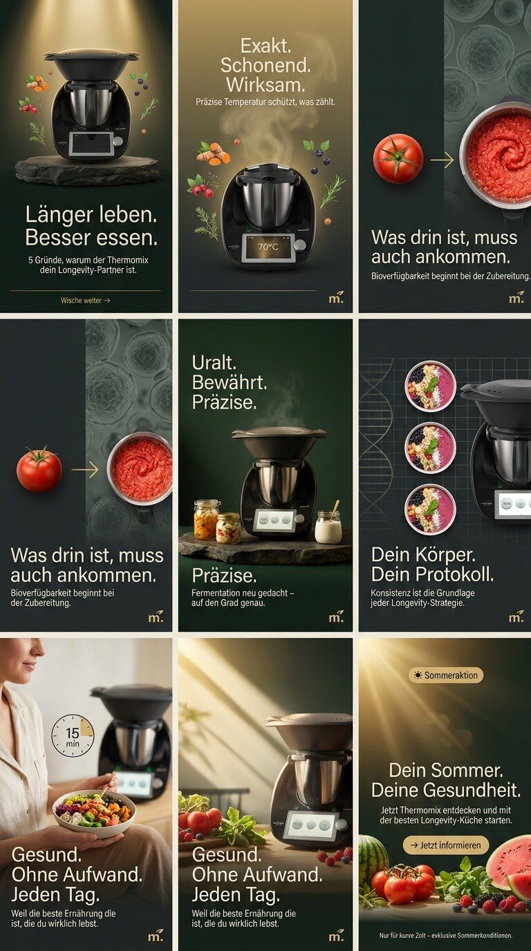 Neunteiliges Instagram-Karussell „Länger leben. Besser essen." über gesunde Ernährung